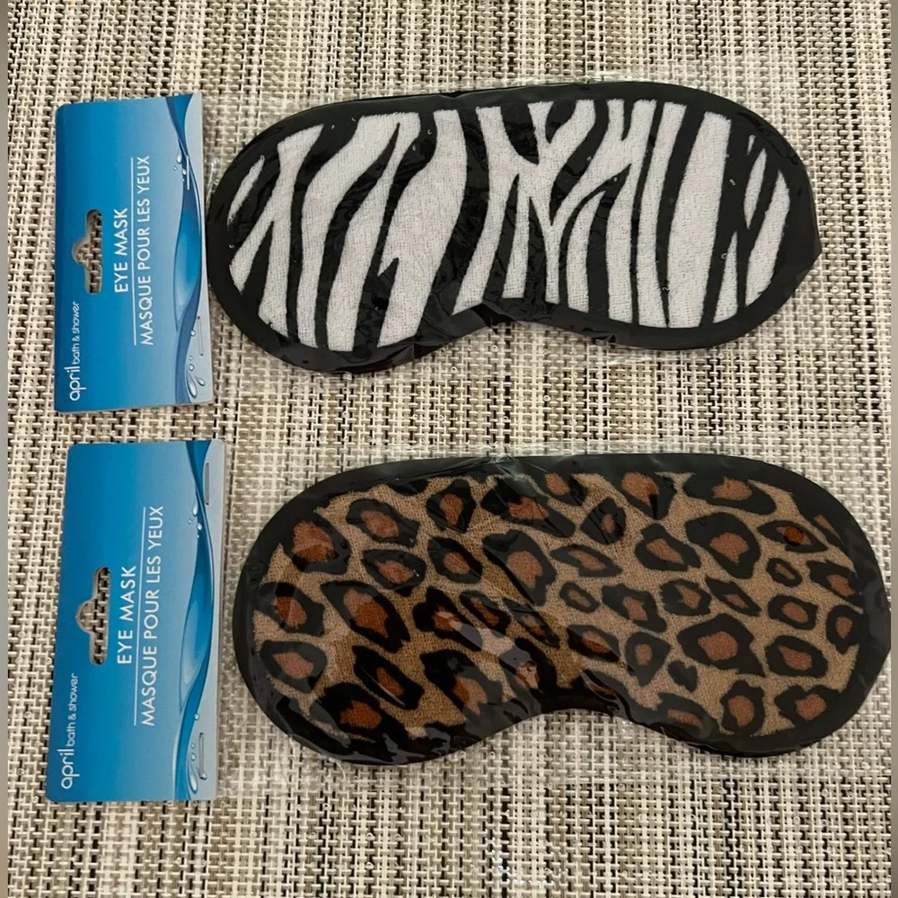 April Bath & Shower. Set of two Sleep Eye Mask. Zebra and Cheetah. New in bag.